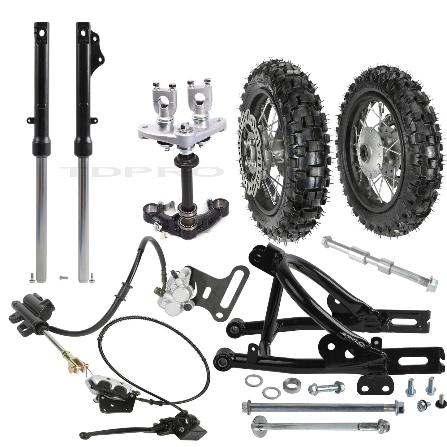 2.50 - 10 + 3.00 - 10 Front and rear wheels + fork + swingarm suitable for TTR50 CRF50 SSR