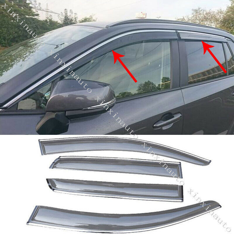 Chrome Side Window Visors Sun Rain Guard Vent Deflectors for Toyota RAV4 2019-24
