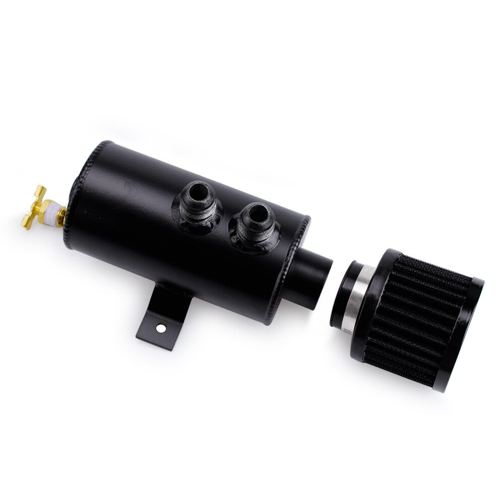 Black Aluminum 10AN Oil Catch Can Reservoir Tank +Breather Filter Baffled Kit