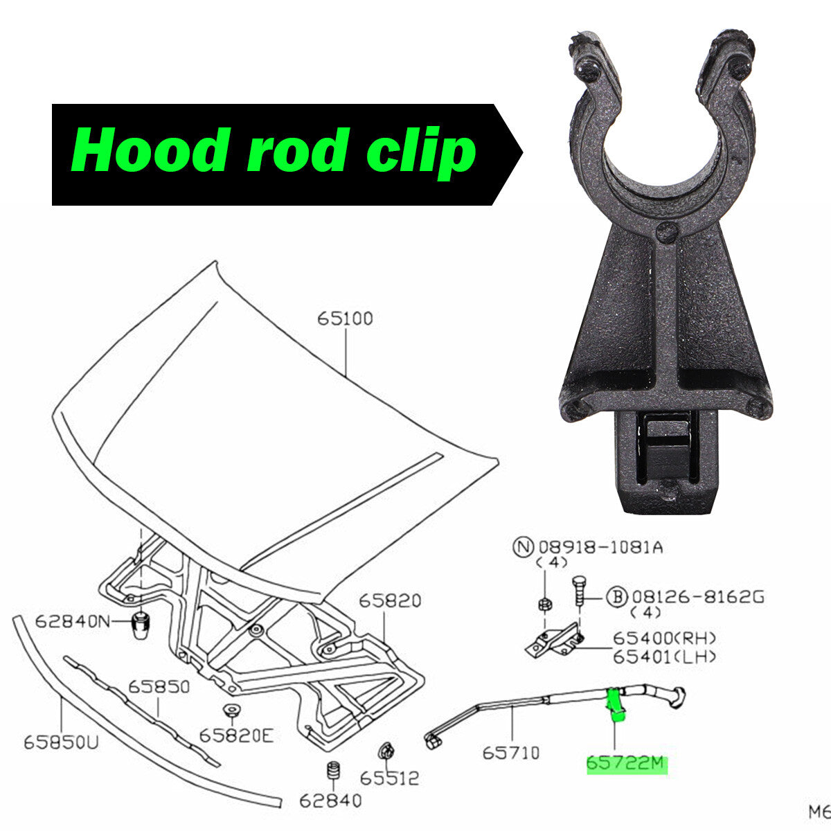 3PC for NISSAN Navara D40 Bonnet Hood Support Holder Rod Clip Grommet 657732J000