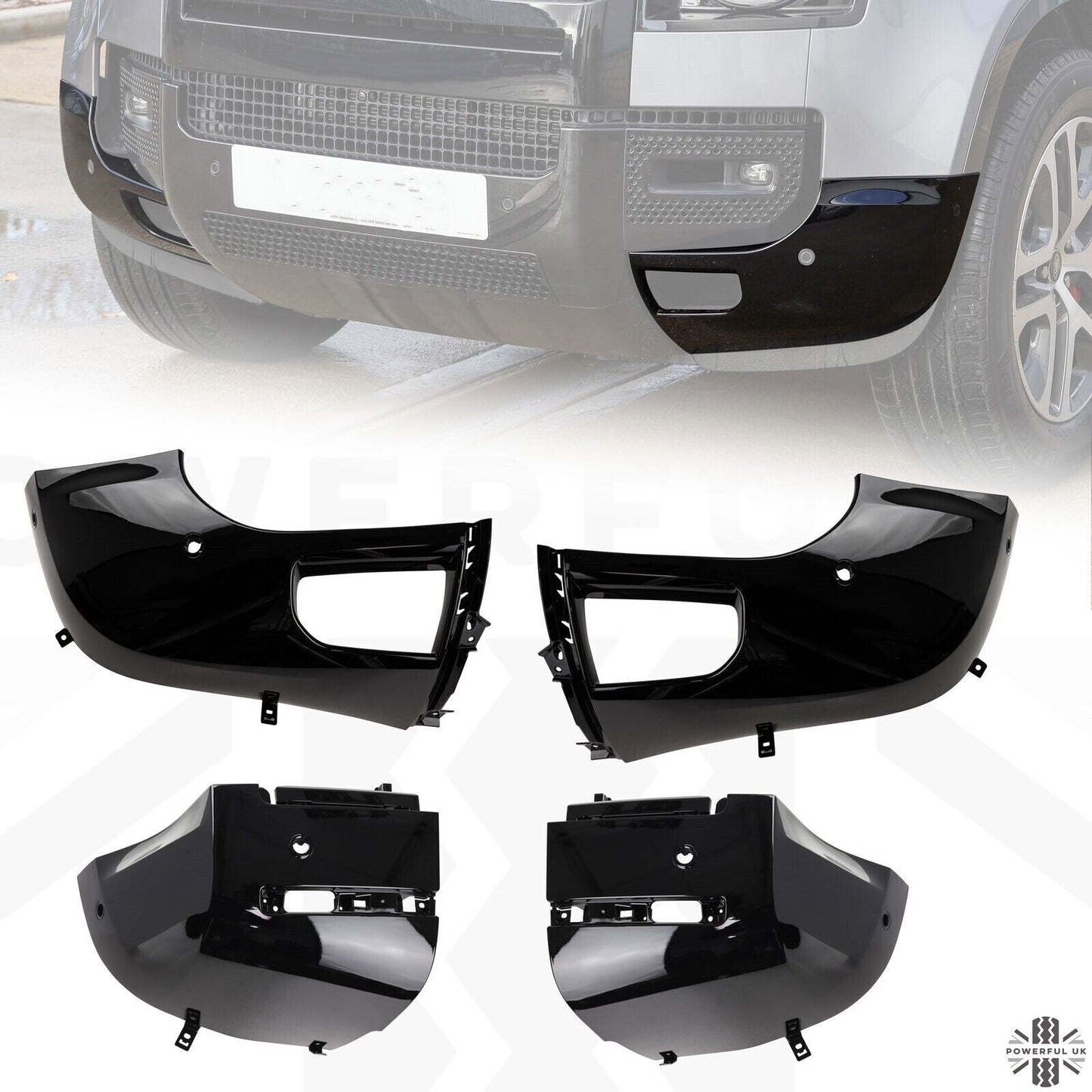 Front Rear Bumper Corner Kit 4pc Gloss Black for Land Rover New for Defender L663