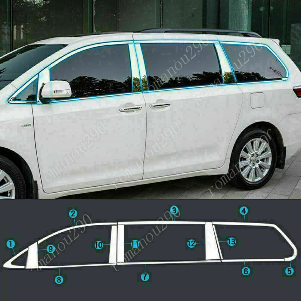 26P for Toyota for Sienna 2011-2020 Chrome Car Window StripsPillar Post Cover Trim