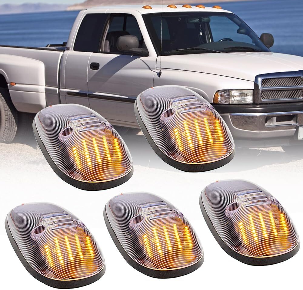 5-Piece Cab Roof Daytime Lights with Chrome Alloy Housings and Yellow LEDs for 99-01 for Dodge for Ram Trucks