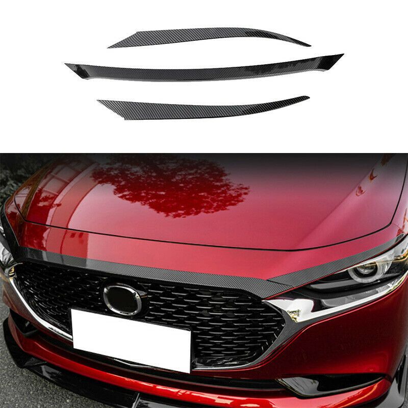 2019-2022 for Mazda 3 Axela Carbon Pattern Engine Hood Center Grille Strips Trim