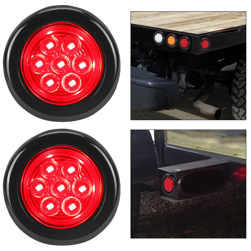 4pcs 2 inch Red Round 7 LED Side Marker Lights Clearance Trailer Truck Universal