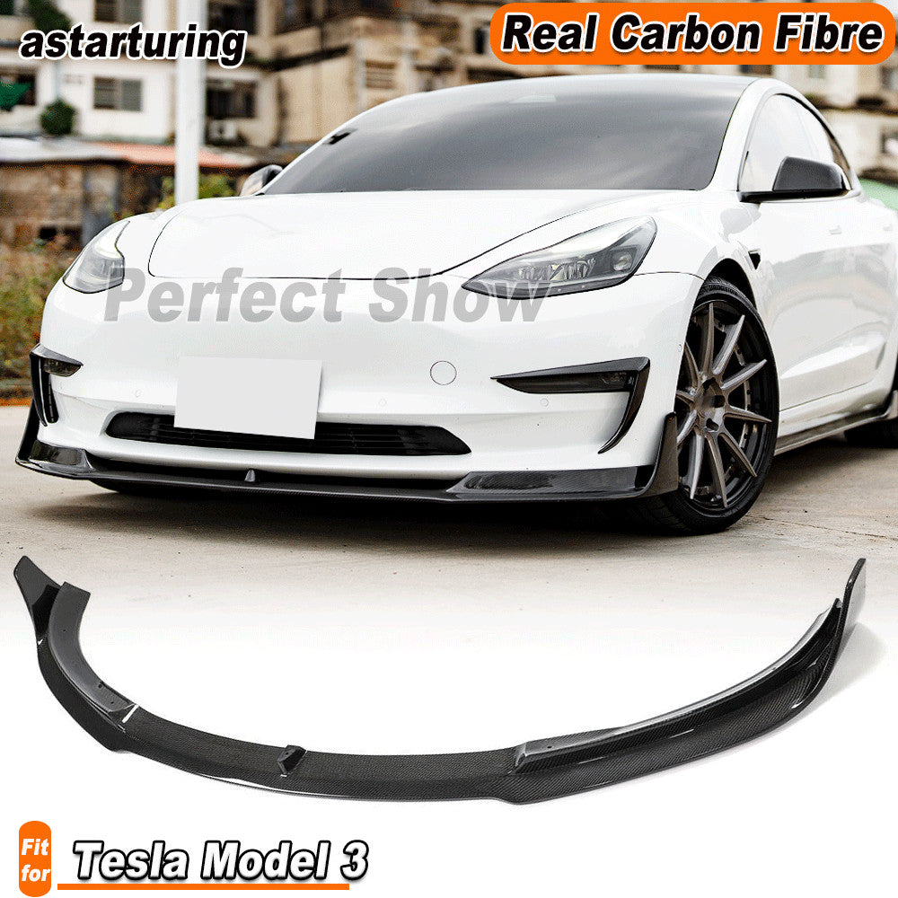 Fit for Tesla Model 3 Sedan 2017-2023 REAL Carbon Front Bumper Lip Chin Spoiler