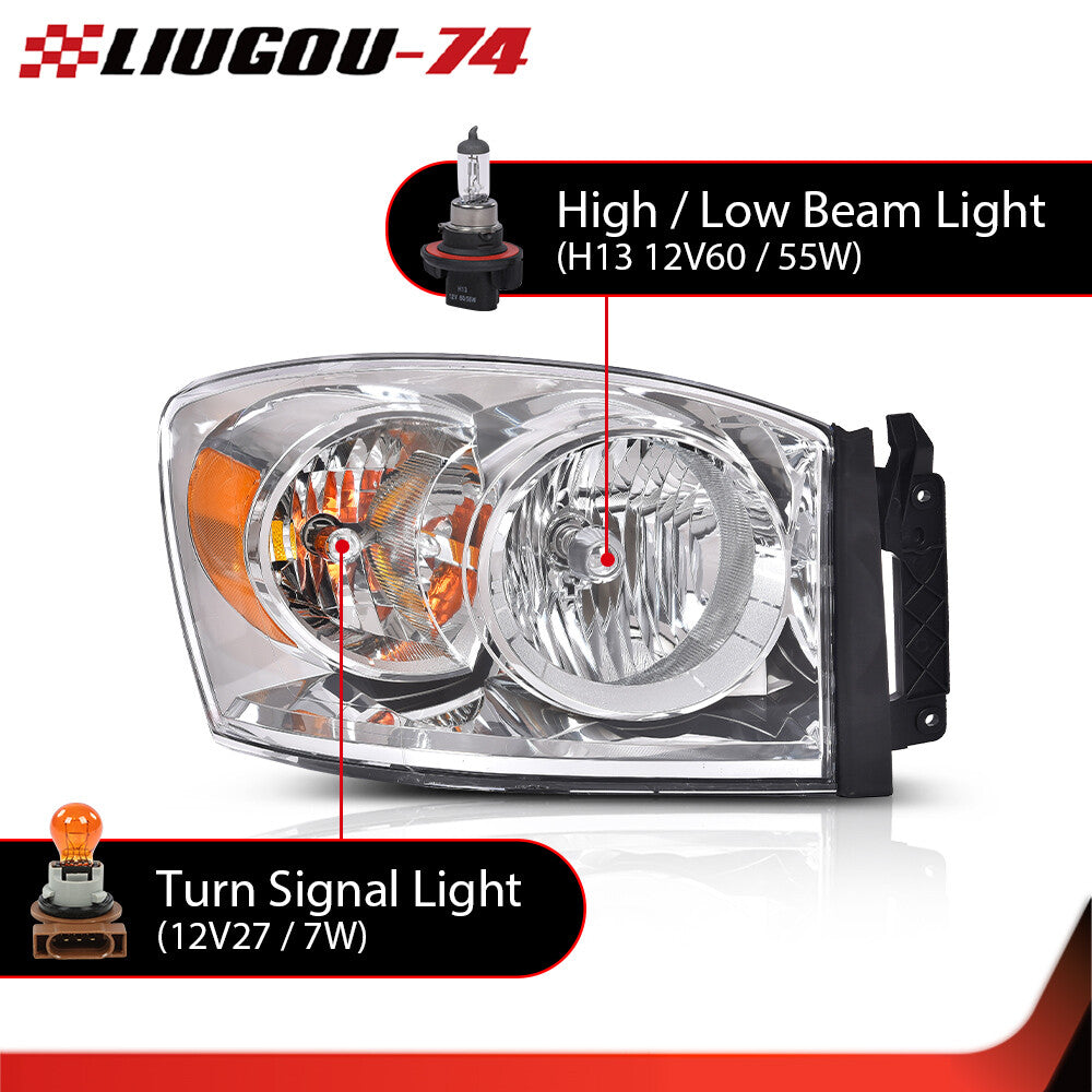 Suitable for 2006-2009 for Dodge for Ram 1500 2500 3500 headlights (clear/chrome)
