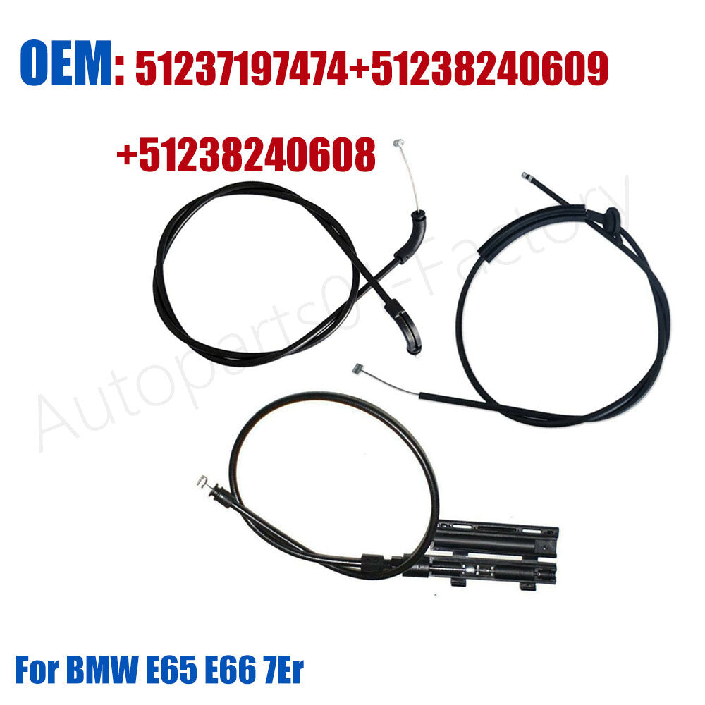 3PCS Engine Hood Release Cable Bowden Cable for BMW E65 E66 7Er