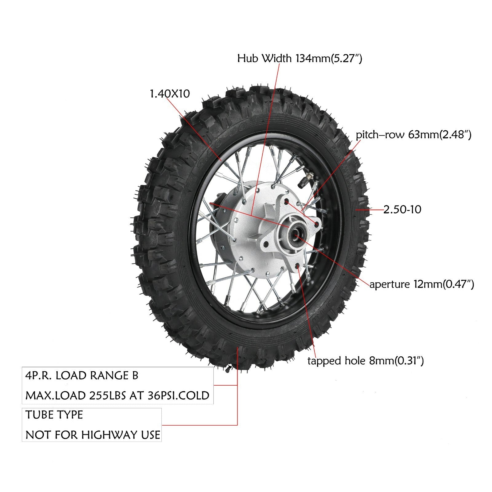 10 Front Rear Wheel 2.50-10 Tyre Rim Drum Brake for Honda CRF50 for Yamaha TTR50
