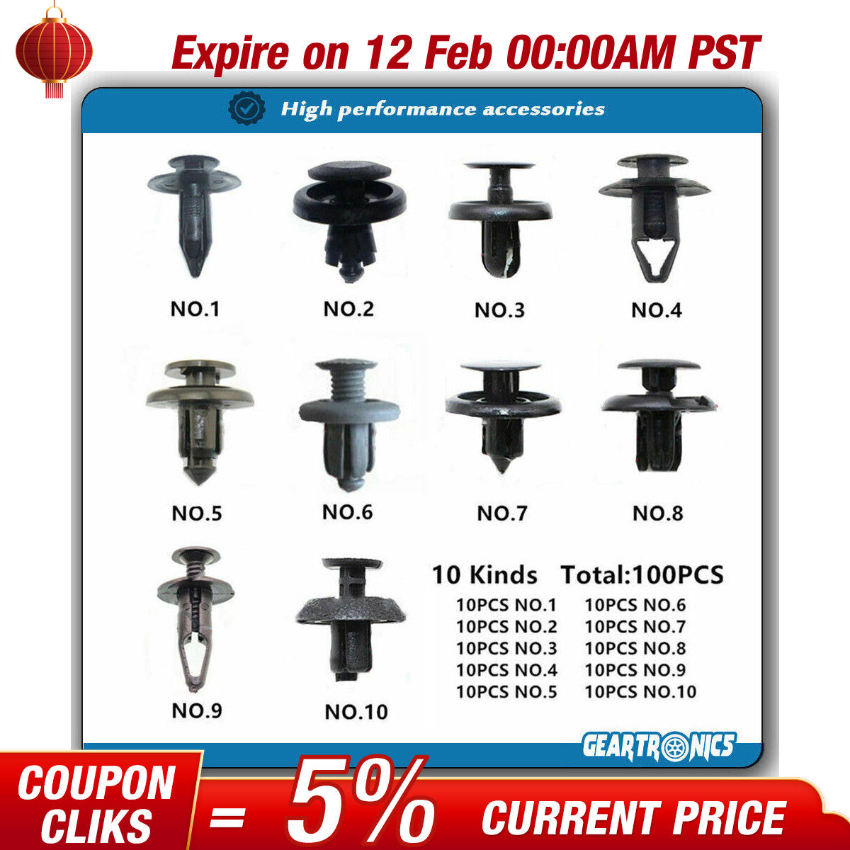 100pcs 10kinds Plastic Fastener Clips Fender Set Universal Car Auto Push Pin Ne