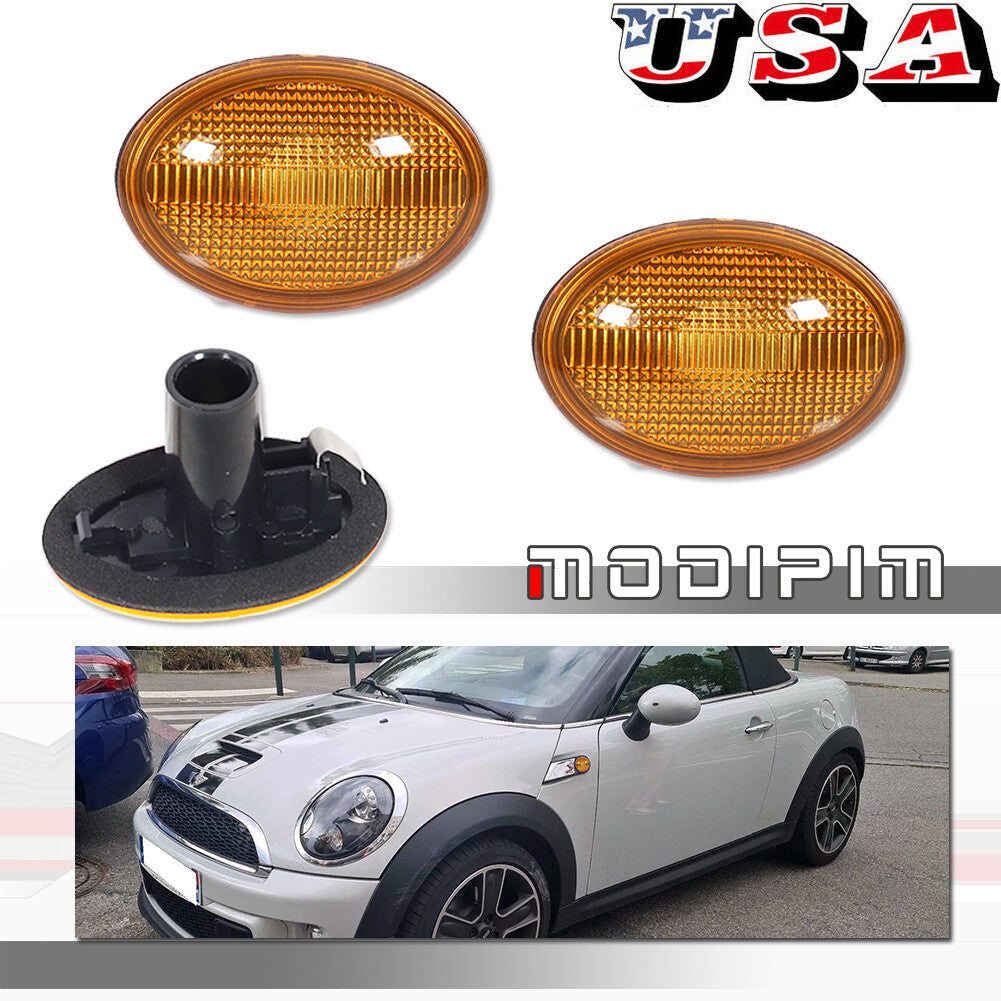 Suitable for 07-15 for Mini Cooper R55 R56 R57 R58 R59. Yellow amber lens side marker light 2X
