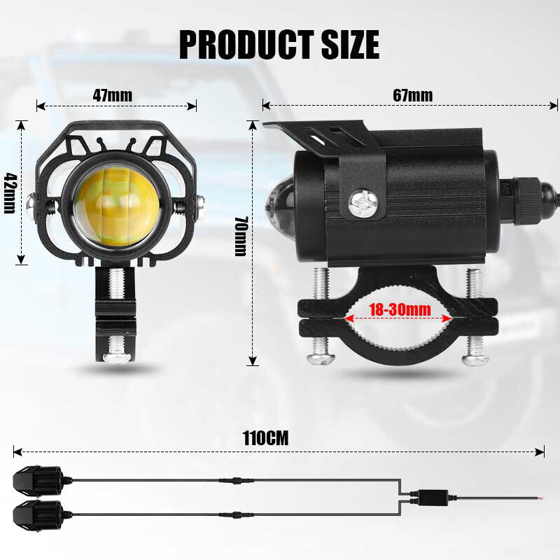 32W LED Motorcycle Headlight Hi/Lo Spot Light Driving Fog Lamp Yellow White ATV