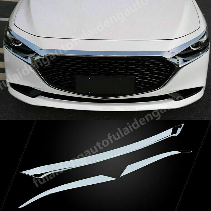 for Mazda 3 Axela 19-23 ABS Chrome Front Hood Bonnet Grille Lip Molding Cover 3x