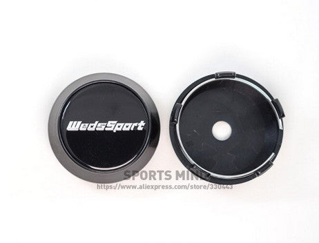 4-Piece Set of 60mm WedsSport Logo Wheel Center Caps, Hub Caps, Edge Caps, Badges, Black TE37