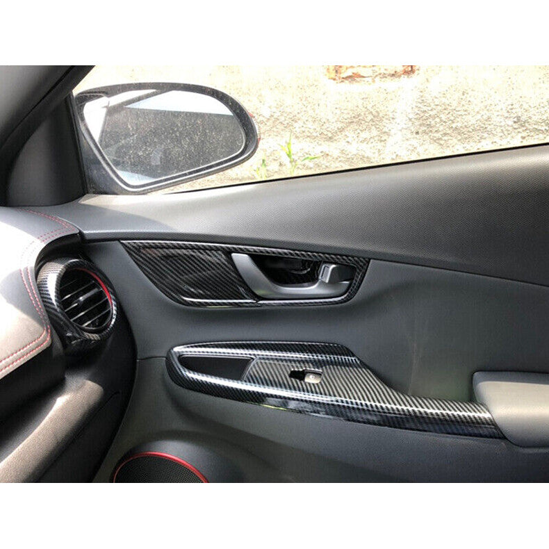 for Hyundai Kona 2018-2022 Carbon Fiber Interior Door Handle frame Cover Trim 4x