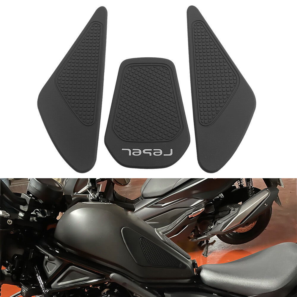 Fuel tank traction decals, side mats, and gas stickers suitable for Honda Rebel CMX300 and CMX500.