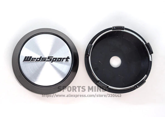 4-piece set of 60mm Weds Sport rim caps, hub center caps, hub logos, silver TE37