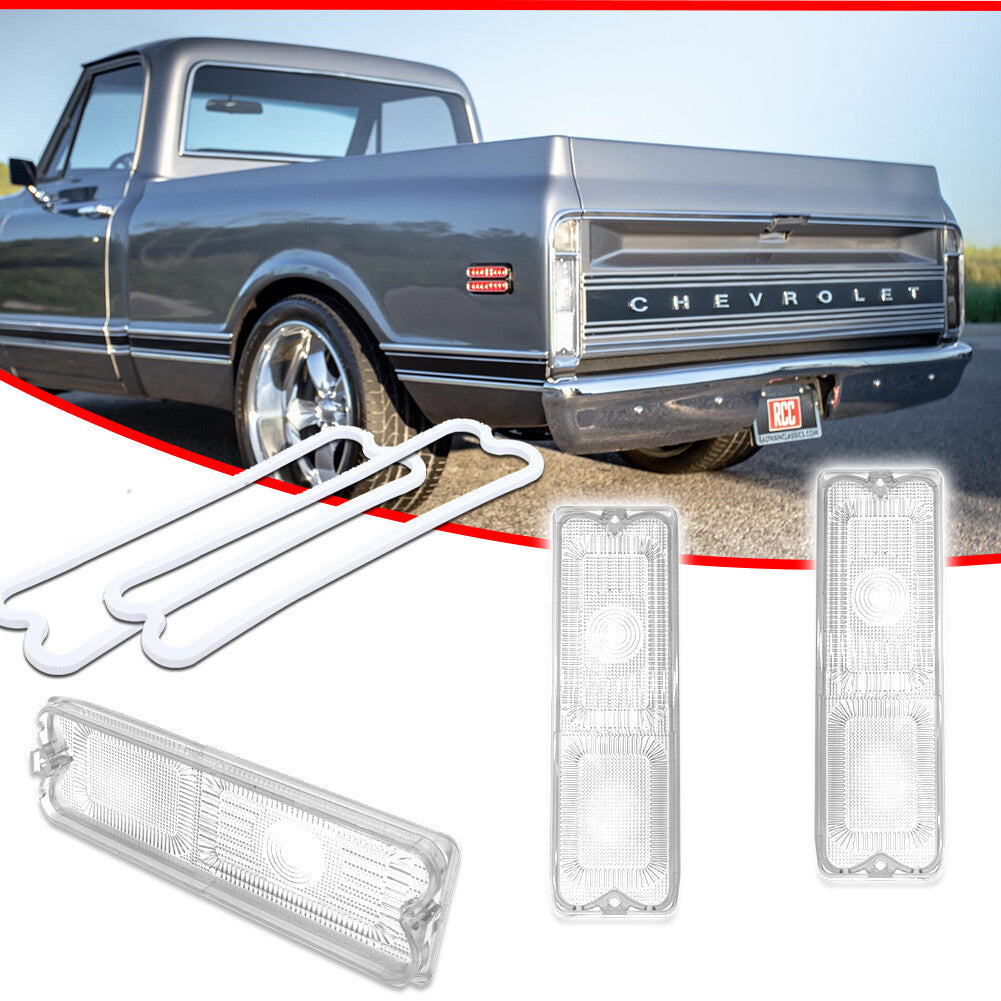 Suitable for 1967-1972 Fleetside for Chevrolet /Jimsey pickup trucks. Transparent taillight lenses 2x.