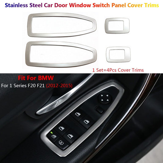 4 x Stainless for BMW 1 Series F20 Car Inner Door Window Switch Panel Cover Trim