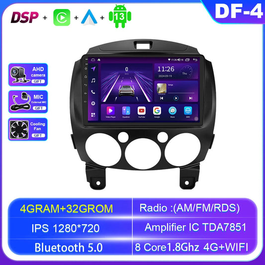 for MAZDA 2 Mazda2 2007-2014 Stereo Android Car Radio CarPlay Player GPS Screen