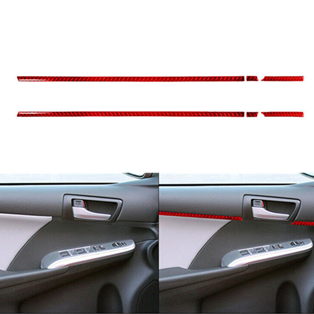 6X Red Carbon Fiber Interior Front Door Panel Cover Trim Strip for Toyota for Camry