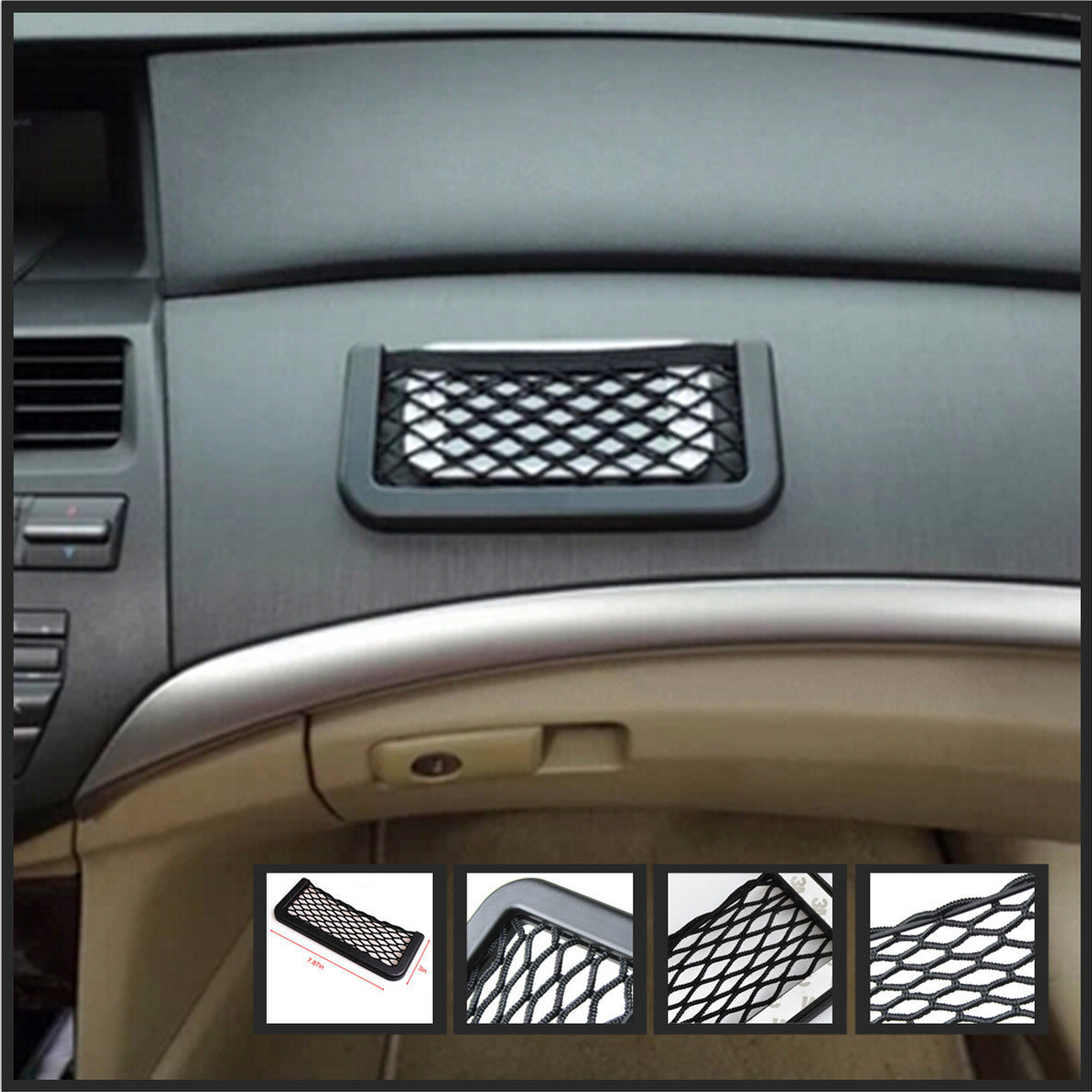 7.5 in Car Storage Mesh Net Resilient String Phone Bag Holder