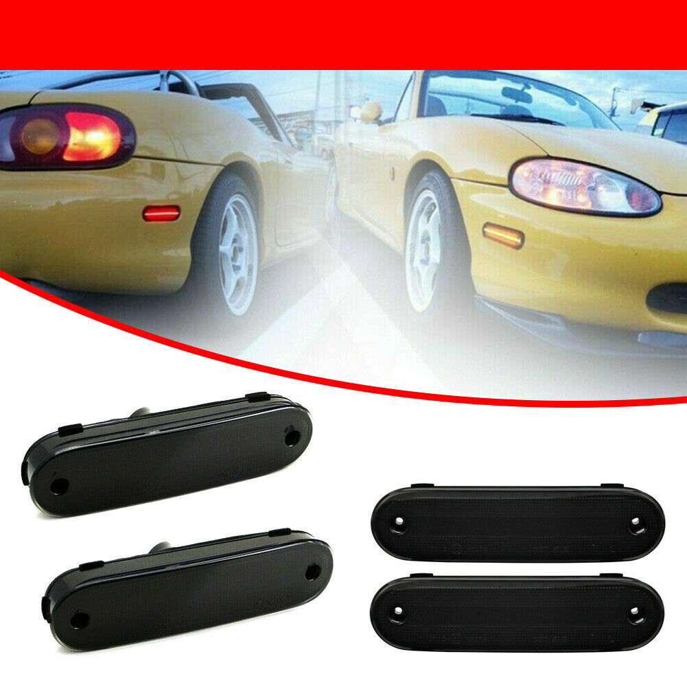 4-Pack Smoked LED Side Marker Lights for Front and Rear Lenses Suitable for MAZDA MX-5 MIATA 1990-2005