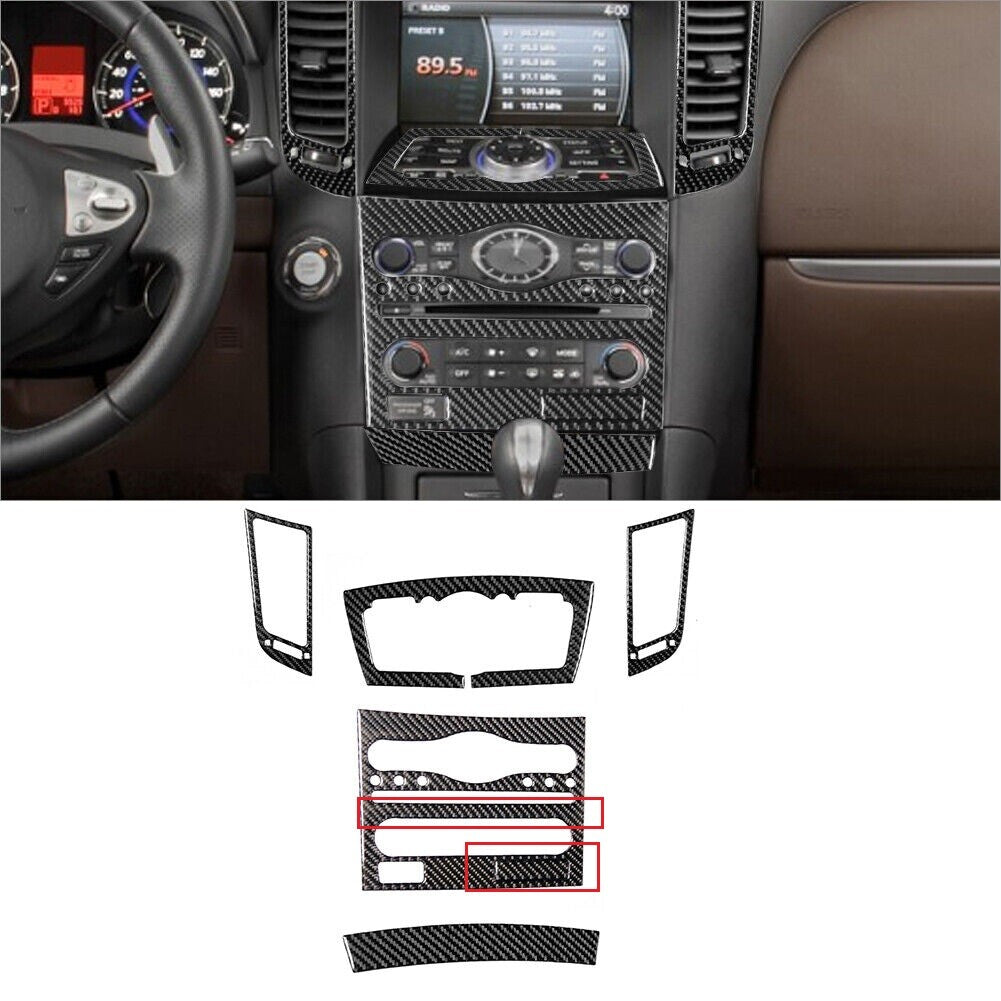 6Pcs for Infiniti FX 2009-13/QX70 14-17 Carbon Fiber Central Console Cover Trim