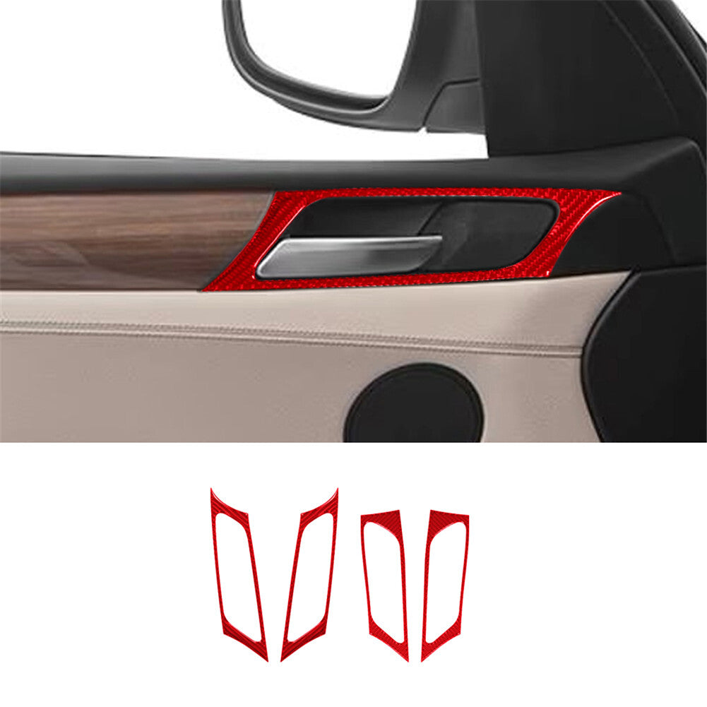 4X Red Carbon Fiber Door Handle Frame Cover Trim for BMW X3 F25 X4 F26 2011-2017