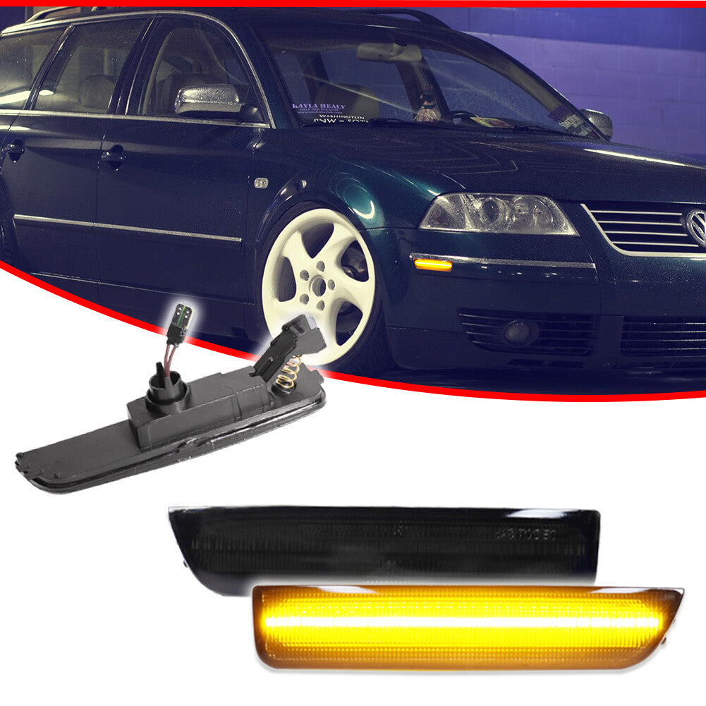 Left + Right Smoked LED Front Bumper Side Marker Lights Applicable to 2001-05 for Volkswagen for Passat B5.5