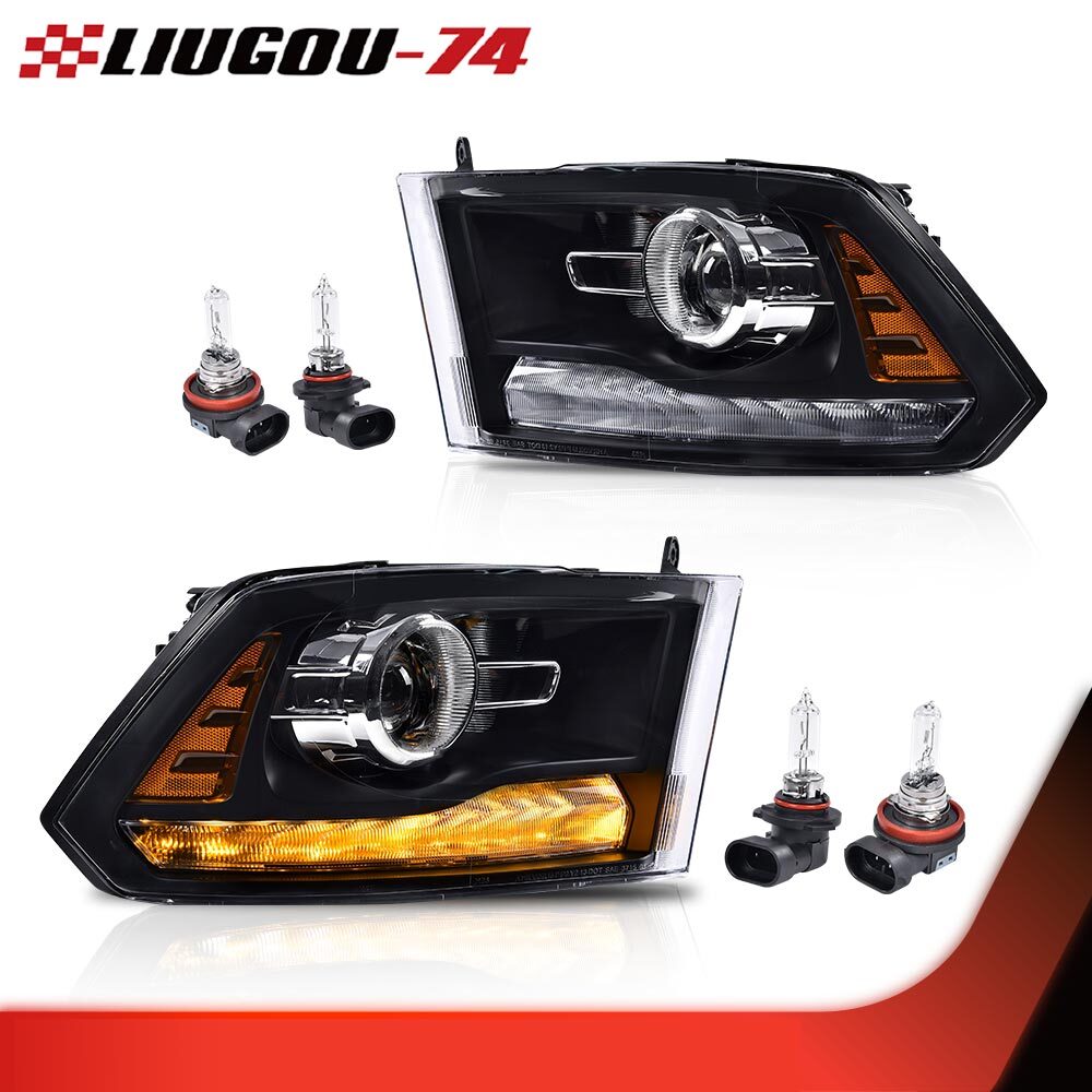 Suitable for 2013-18 for Dodge for Ram 1500 2500 3500 headlights with black projector and LED DRL.