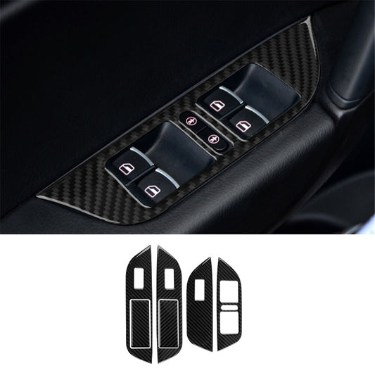 6Pcs Window Switch Button Trim Cover Decor Carbon Fiber for VW Touareg 2011-2018