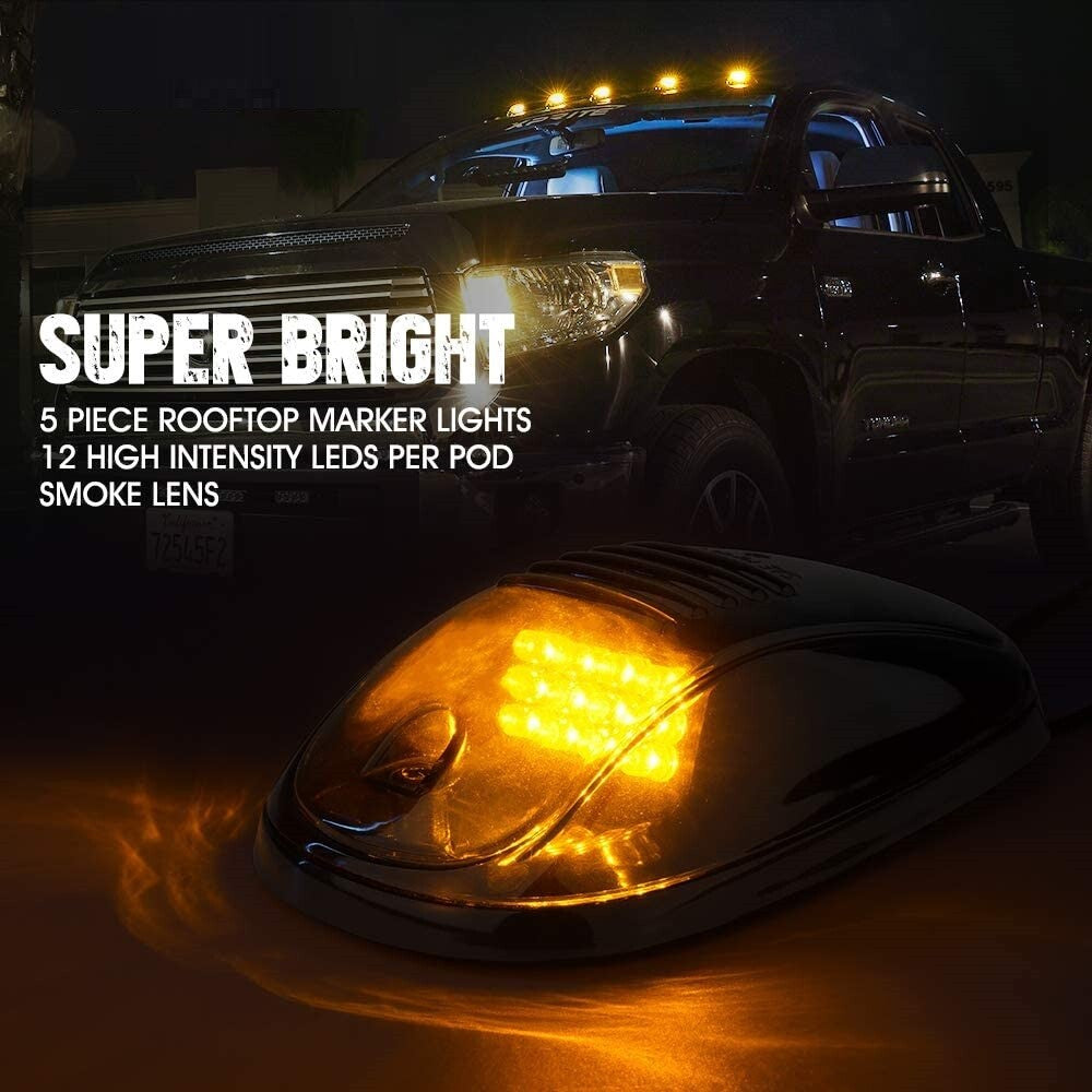5x for Ford F150 F250 LED Cab Smoke Amber Strobe Lens Roof Marker Lights Lamp