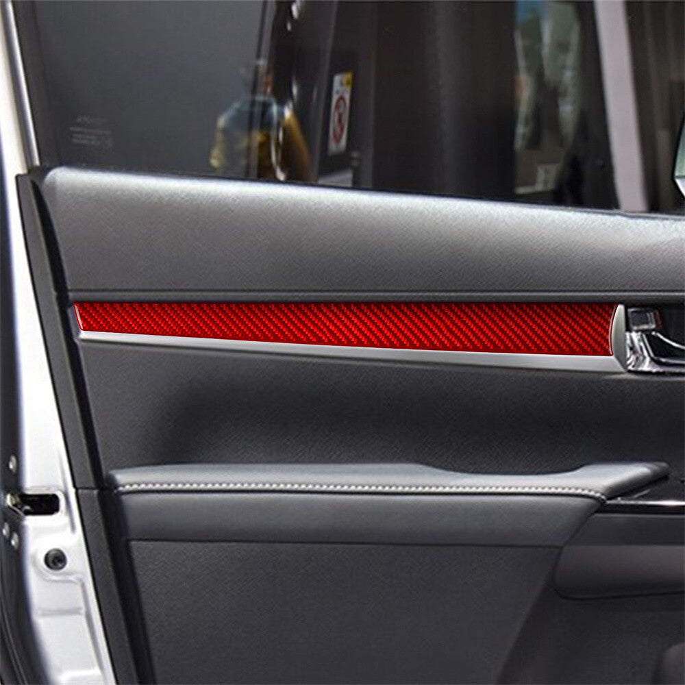 For Toyot@ Hilux Revo 2015-2021 Interior Door Panel Decor Cover Red Carbon Fiber
