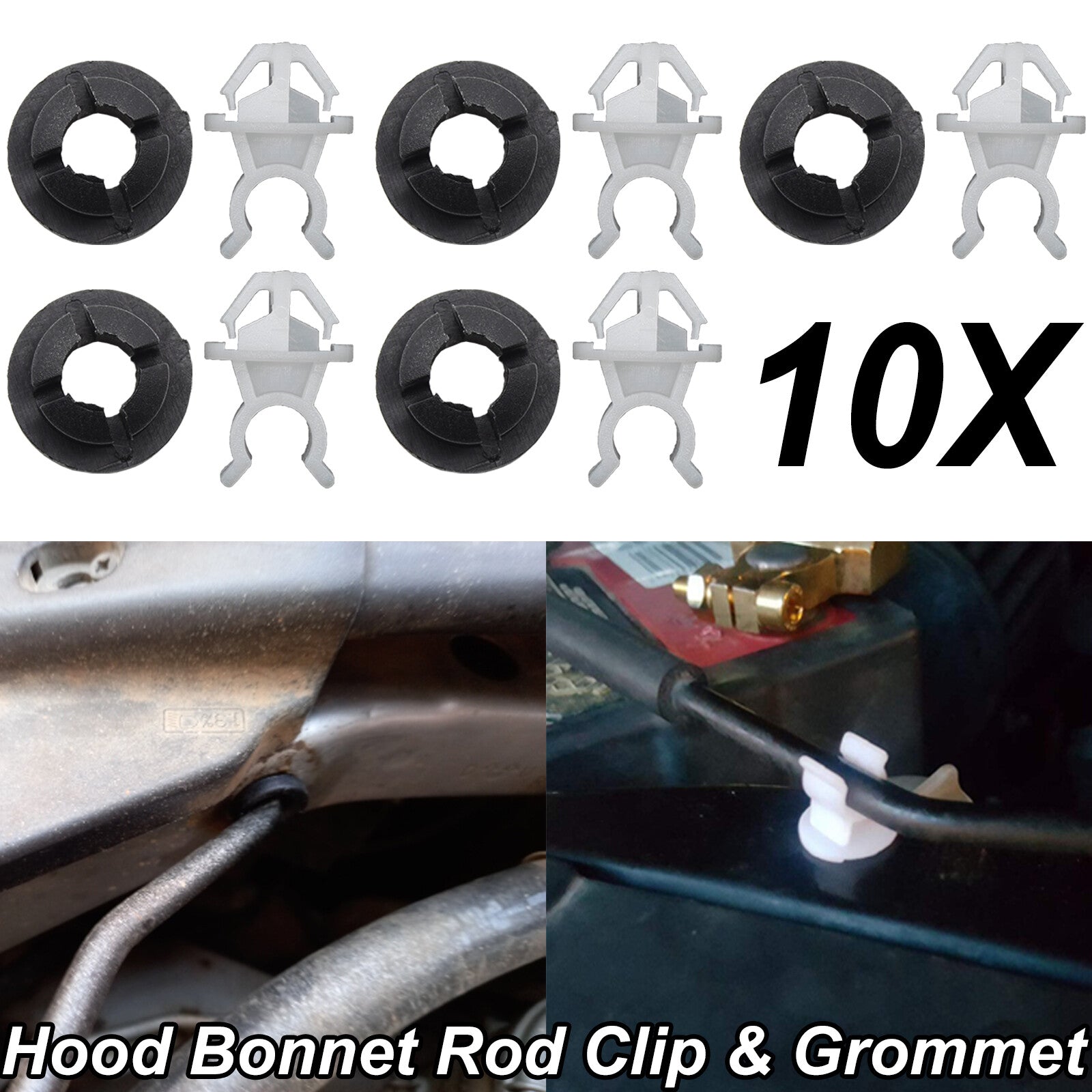 10x Bonnet Rod Hood Support Prop Clip for Honda Fit Prelude for Civic HRV W/ Grommet