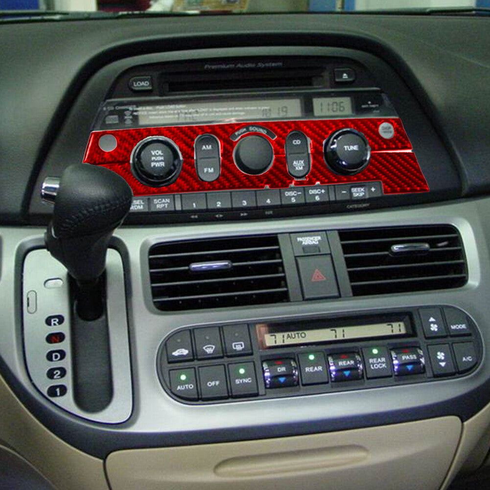 3x Center Console CD Panel Carbon Fiber Sticker Trim for Honda Odyssey 05-10 Red