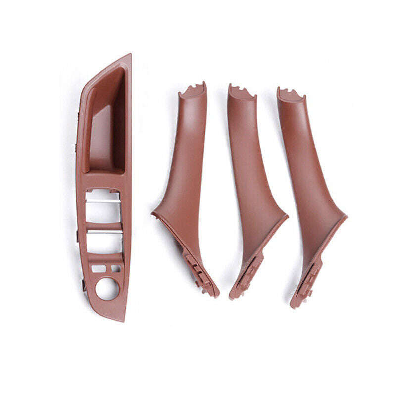 4-piece set of interior door panel handle pull tab covers for BMW 5 Series F10 F11, brown.