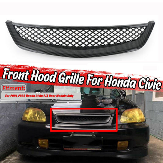 Front Bumper Hood Mesh Carbon Fiber Grille Grill For 2001-03 for Honda for Civic ES1 JDM