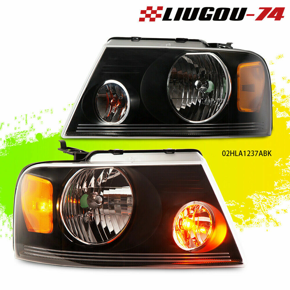 2-Piece Amber Side Transparent/Black Headlight Assembly for 2004-08 for Ford F-150 (USA)