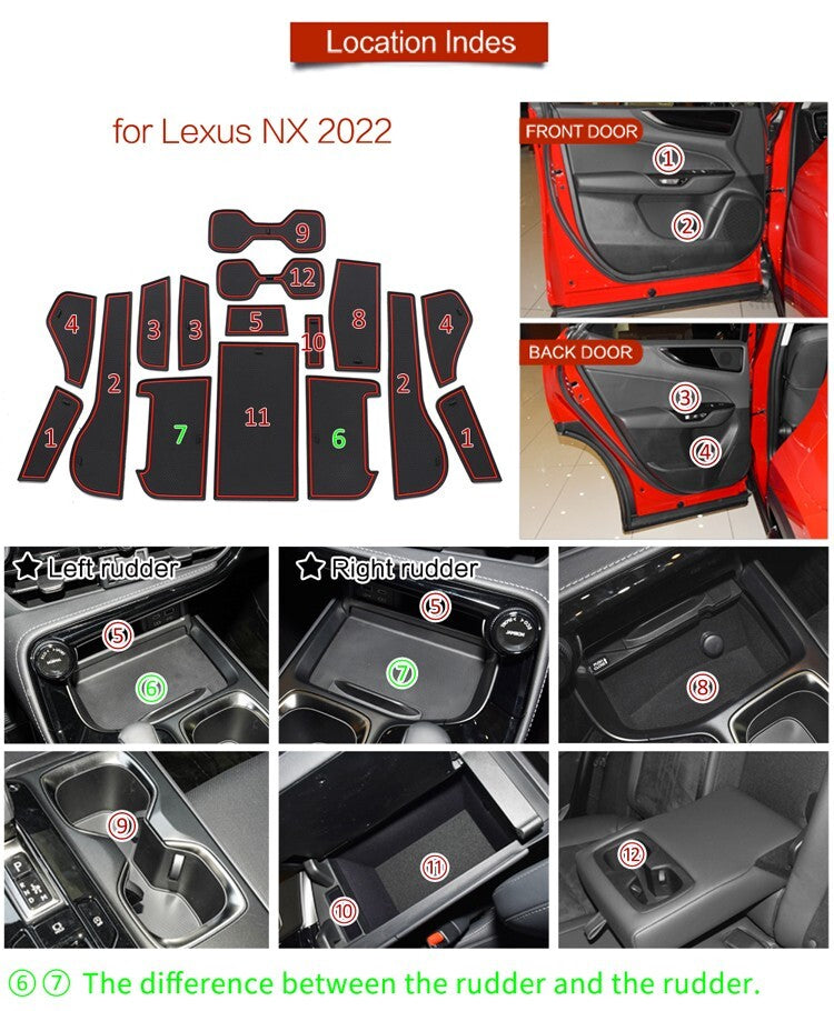 Anti-Slip Rubber Gate Slot Mat for Lexus NX 300 350h 450h 2021-2022 Cup Holders
