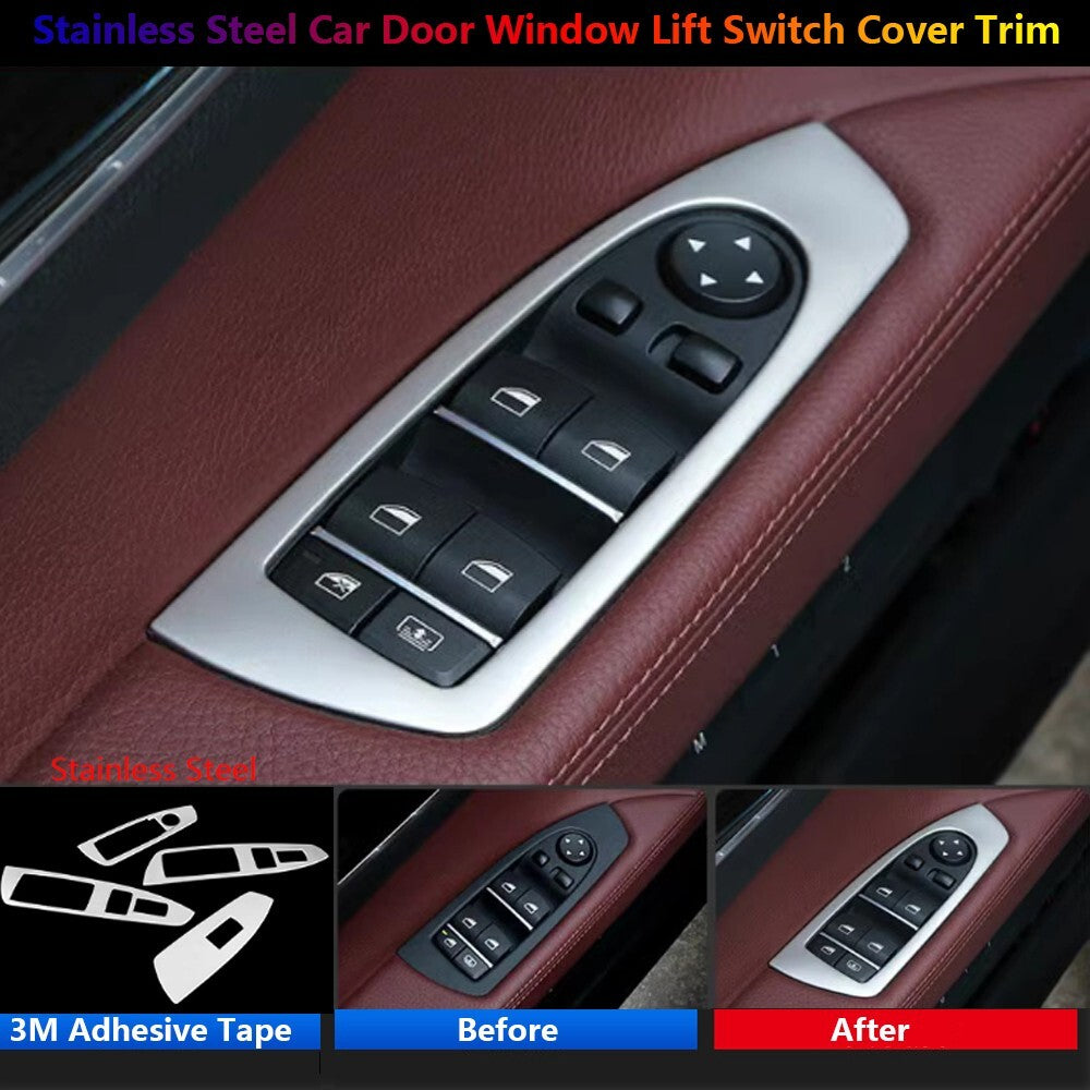 4x Stainless for BMW 7 F07 Car Interior Door Window Lift Switch Panel Cover Trim