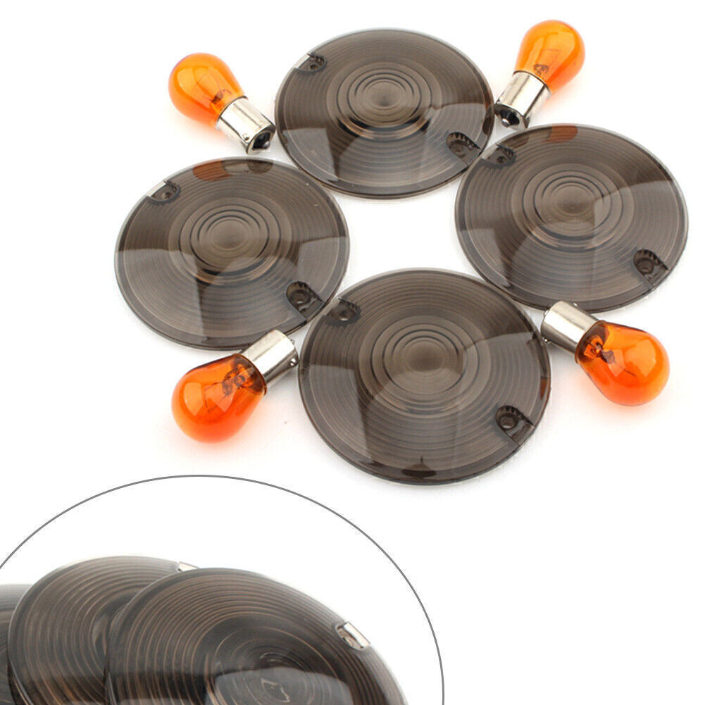 Fit 94-10 for Harley Davidson Road King Turn Signal Light Amber Bulbs Smoke Cover 4x