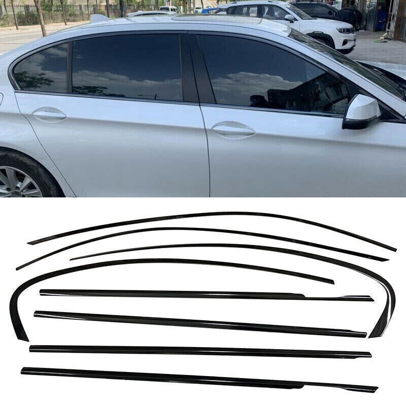 Black Steel Window Molding Frame Strips Trim Cover for BMW 5 Series F10 2014-17