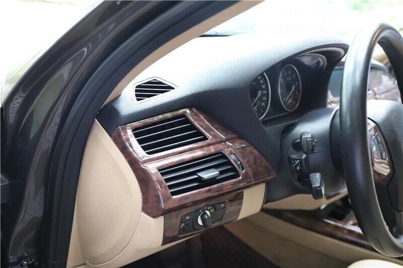 Fit for BMW X5 2008-2013 Brown Wood Grain Console Side Outlet Vent Cover Trim 2P