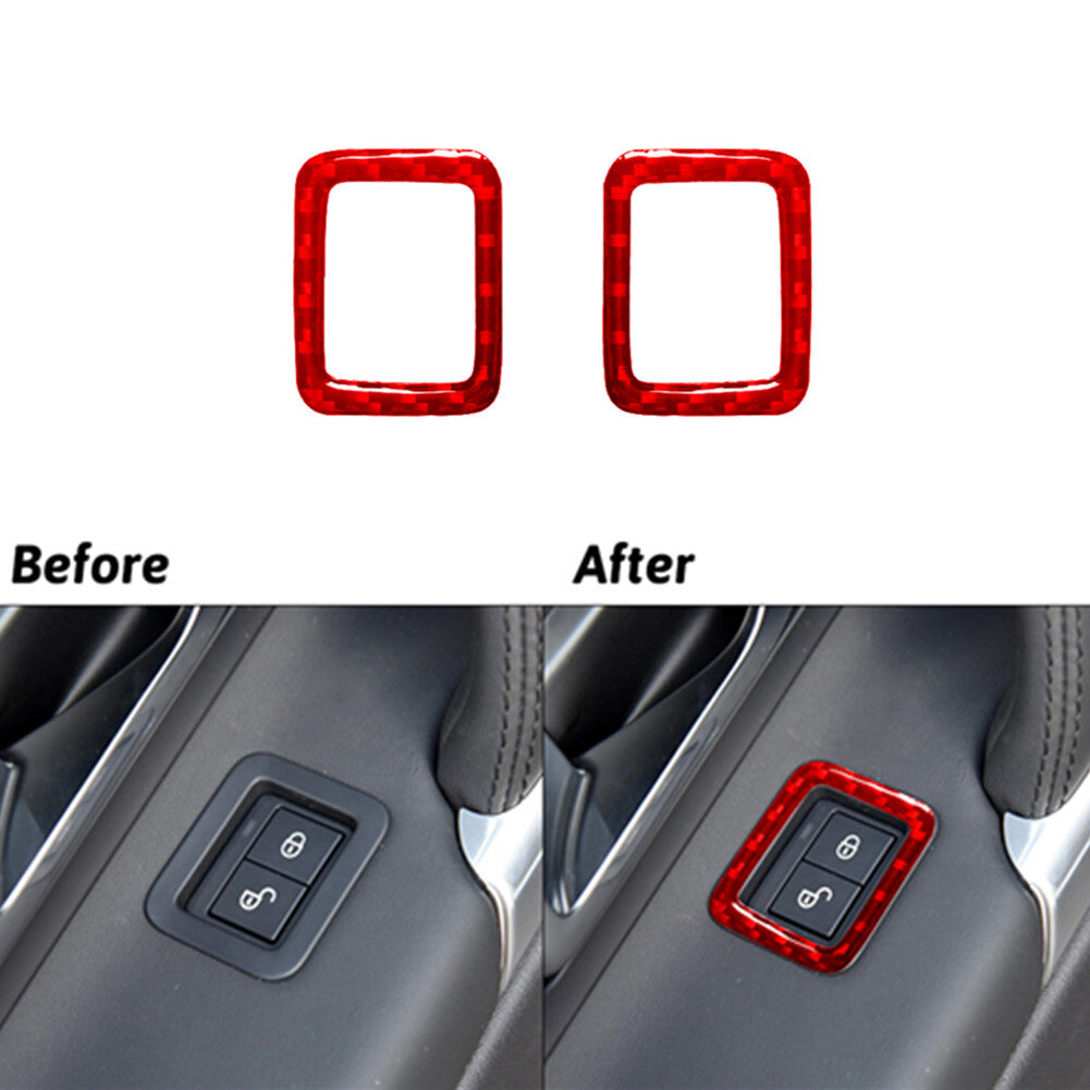 2x Red Carbon Fiber Door Lock Cover Trim for Land Rover Discovery Sport 2015-19