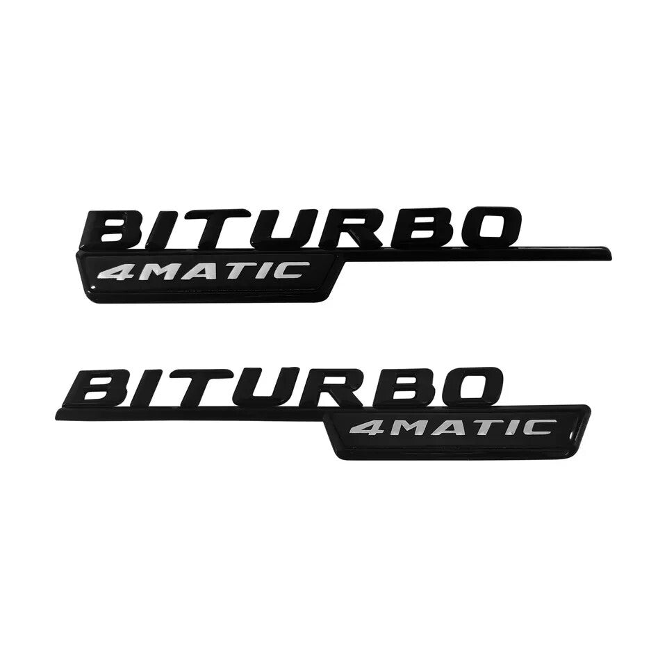 2PCS For AMG C E GLC BITURBO 4MATIC Emblem AMG Fender Black Badge