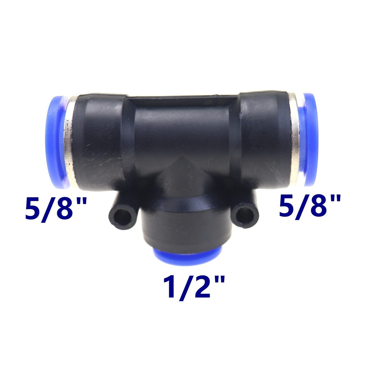 2-piece pneumatic reduction T-shirt joint push-in accessory tube OD 5/8 to OD 1/2 One Touch