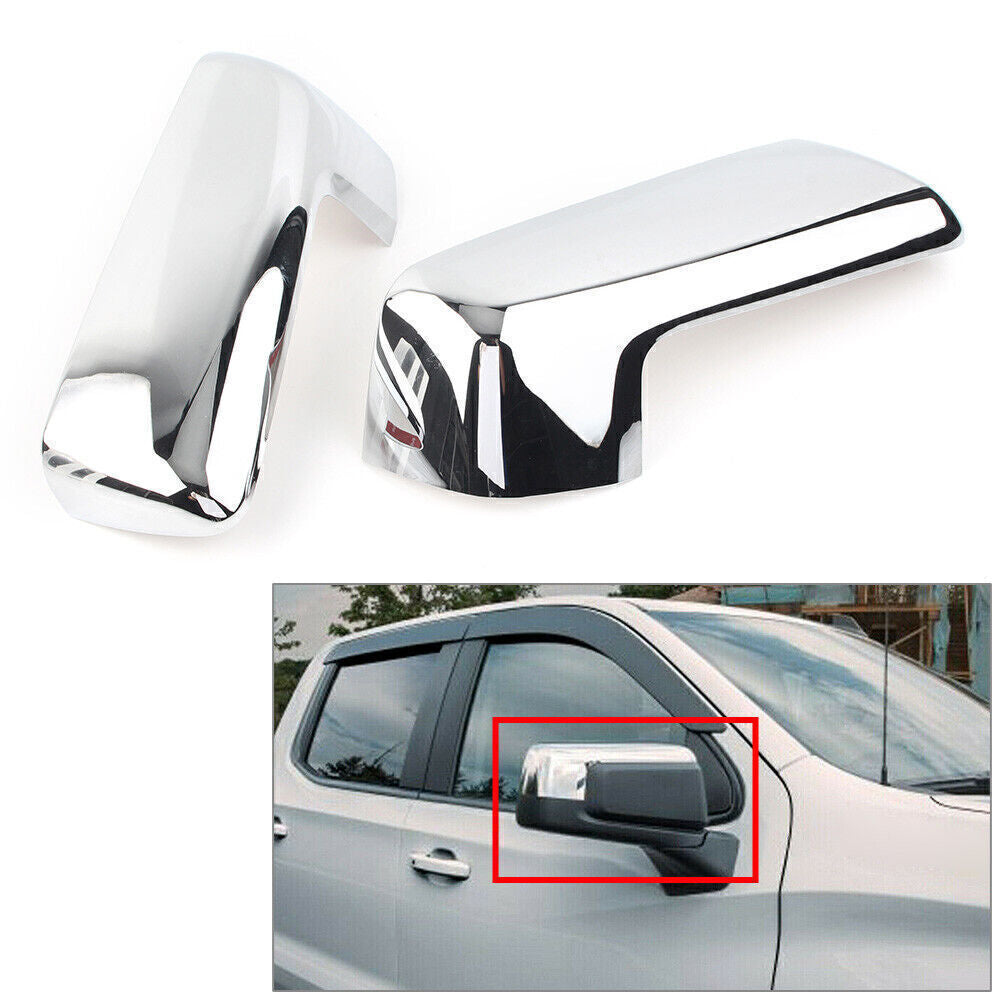 Rearview Mirror Cover Decor Fit for Chevy Silverado for Sierra 1500 2019-2022 Chrome