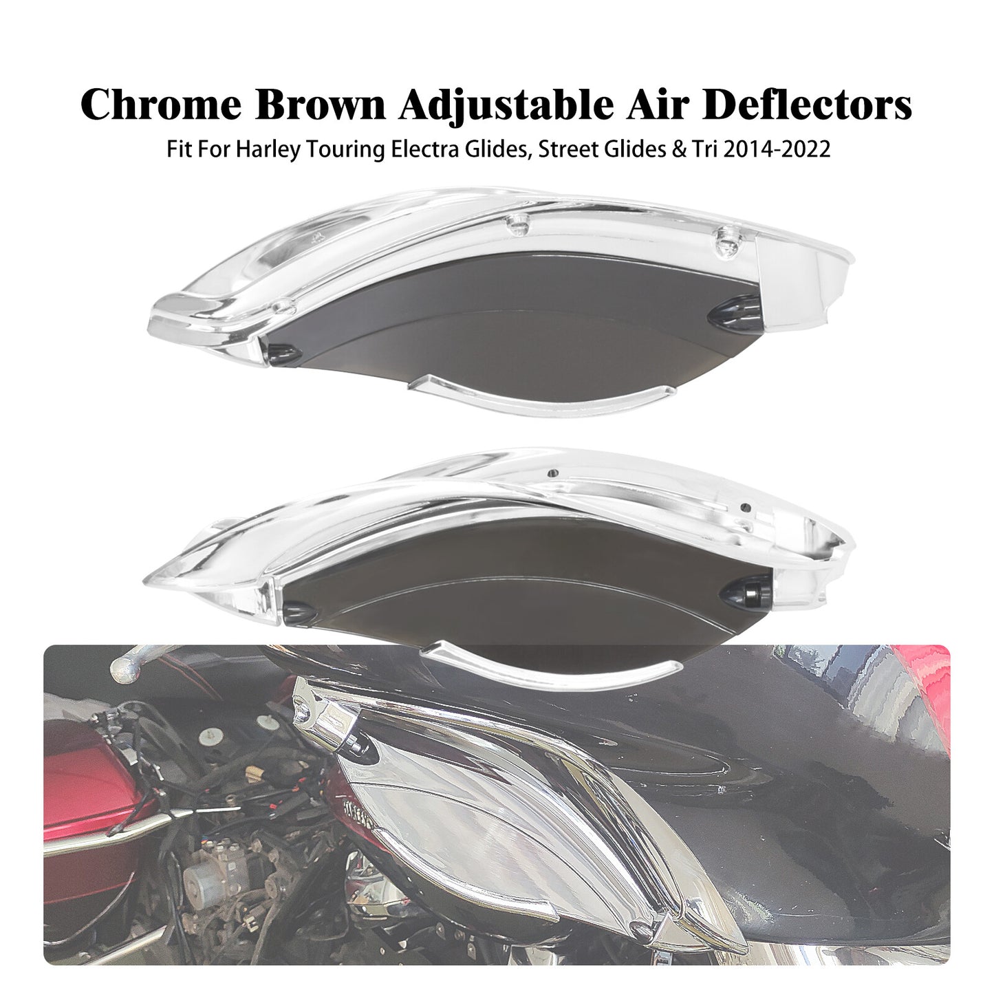 Chrome Batwing Fairing Brown Air Deflectors for Harley Electra Street Glide 14+