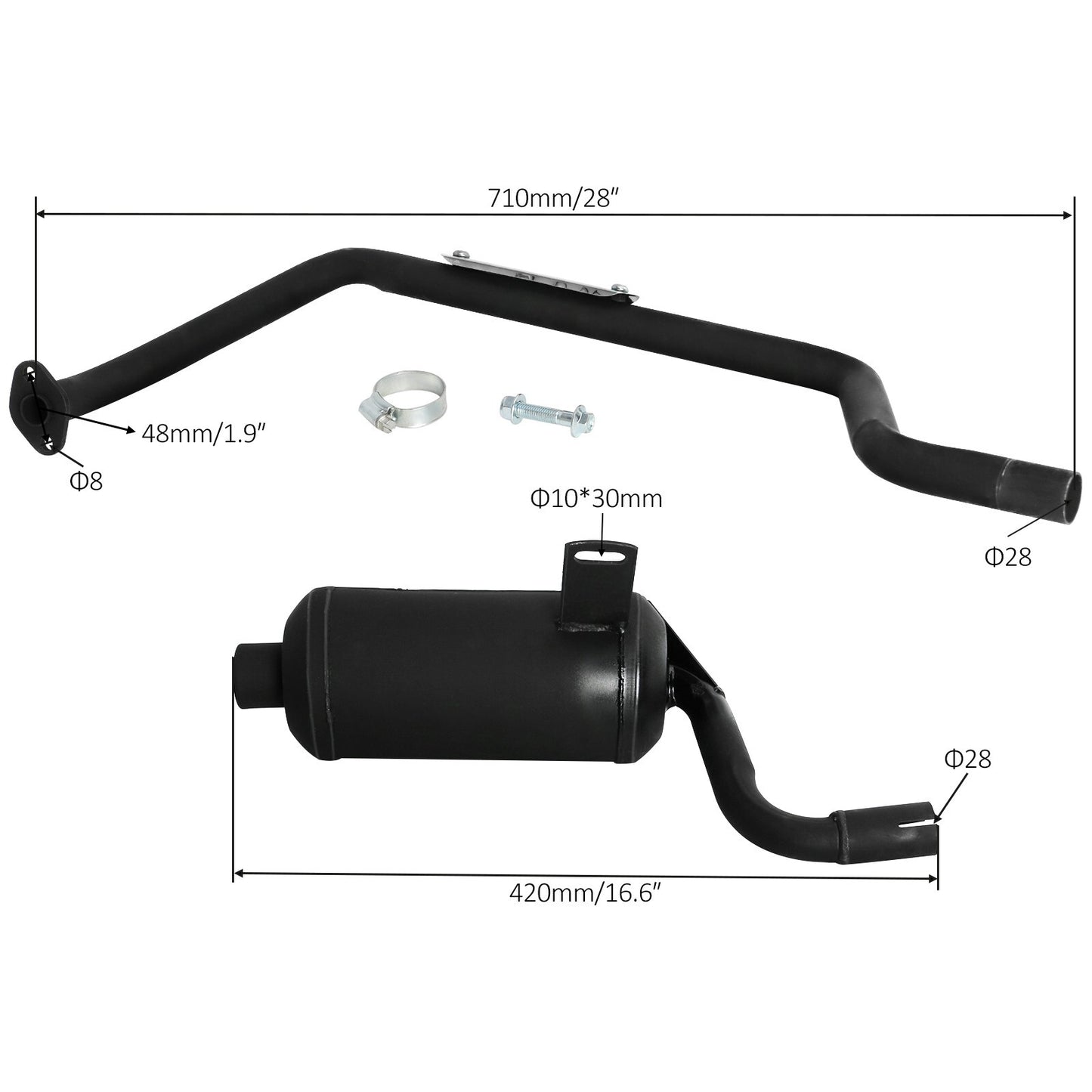28mm exhaust muffler pipe suitable for GY6 125cc 150cc all-terrain vehicles, bicycles, and coolers.